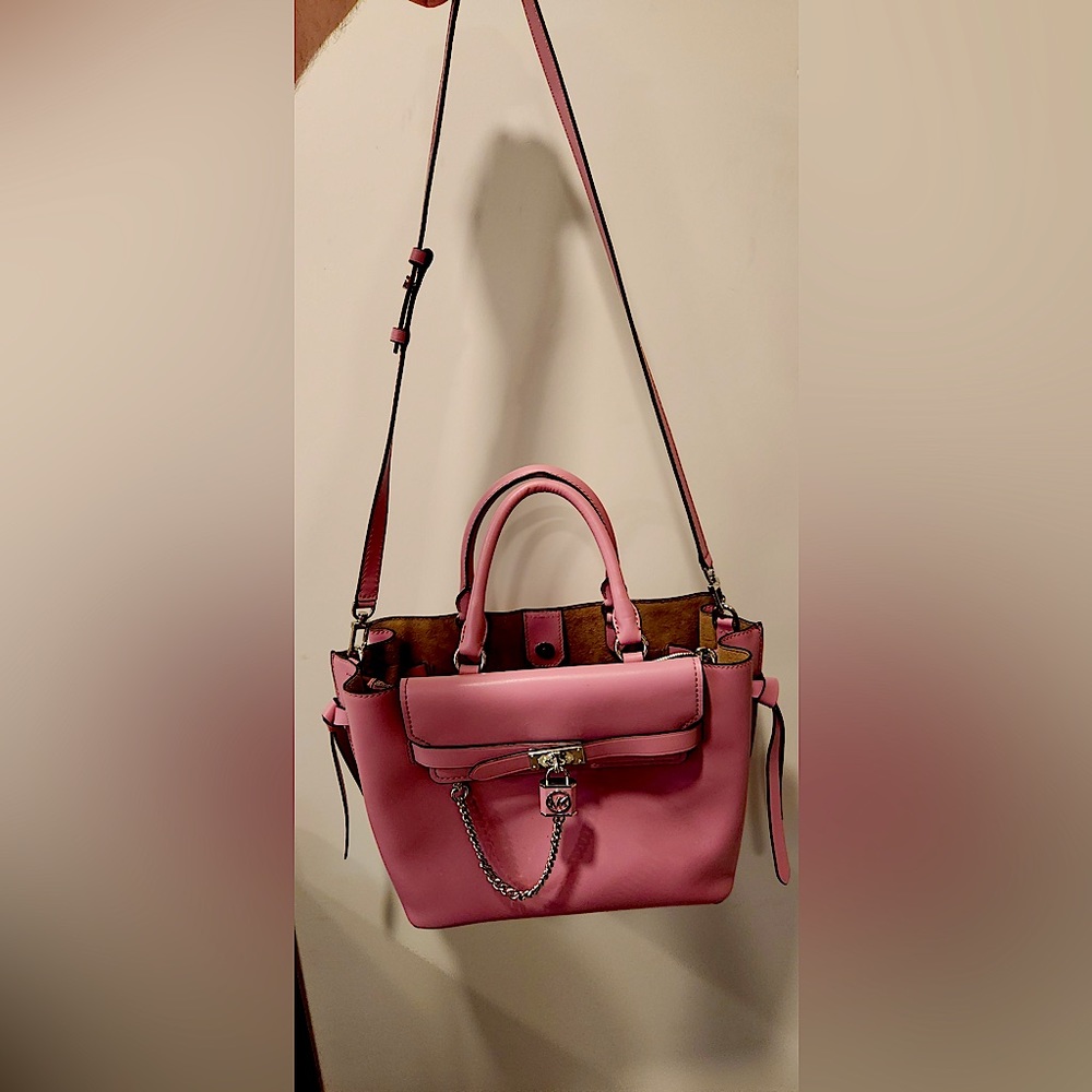 NWT🌞MICHAEL KORS HAMILTON LEGACY ROYAL PINK LEATHER BELTED LARGE SATCHEL BAG🌺